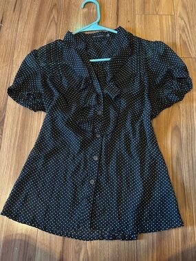 The Limited Sheer style Polka Dot Ruffle-Front Blouse - Black